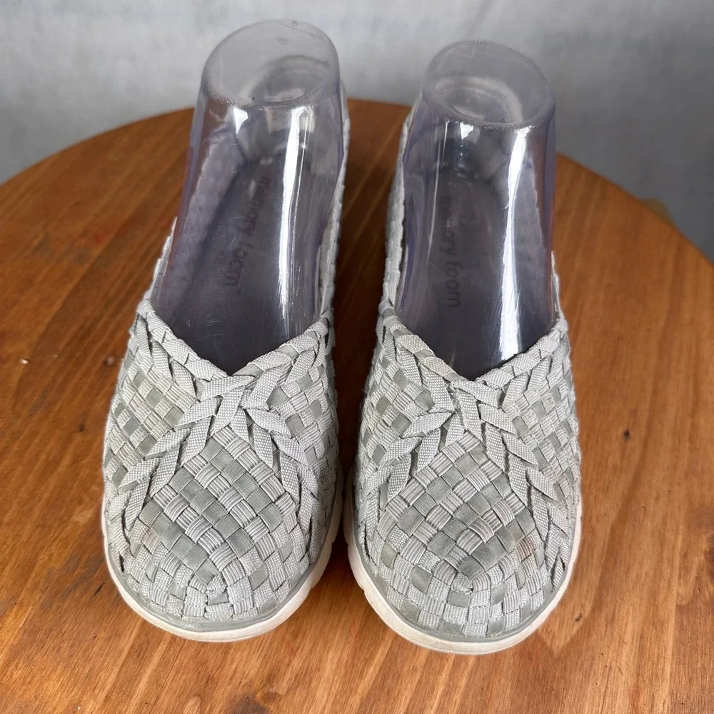 Skechers Woven Slip On Shoes Women 7 Grey Good Memory Foam 30950R Basketweave